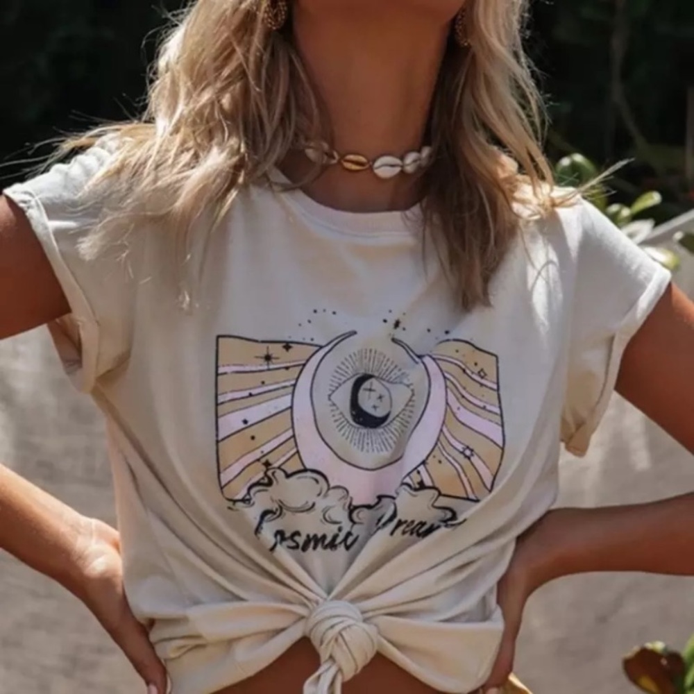 SOLD OUT Cosmic Dreams Moon Gypsy Boho Graphic Tee - Picture 1 of 3